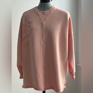 Aerie Peach Oversized Graphic Sweatshirt Smile + Wave Raw Hem Small